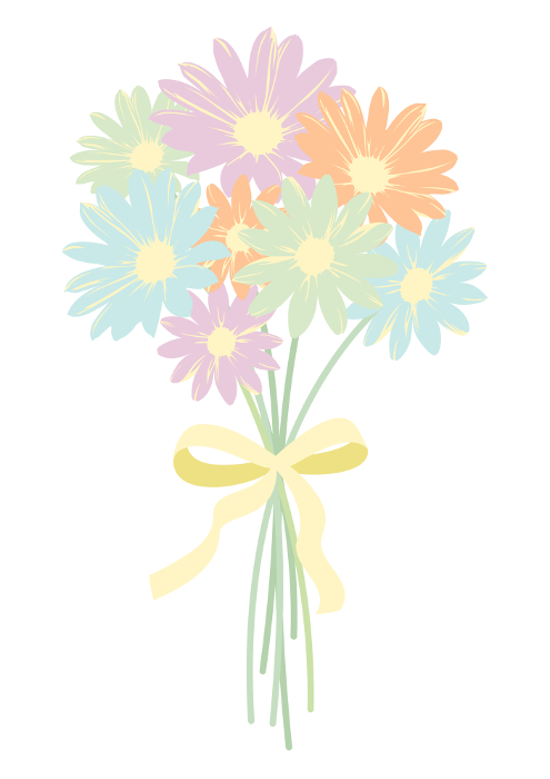Silhouette of a bouquet of colorful marguerite flowers