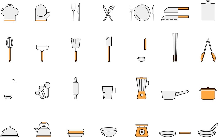 Stylish food line drawing icon set