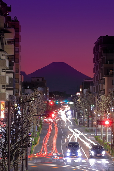 Night view of Mt. Fuji across the street Tokyo