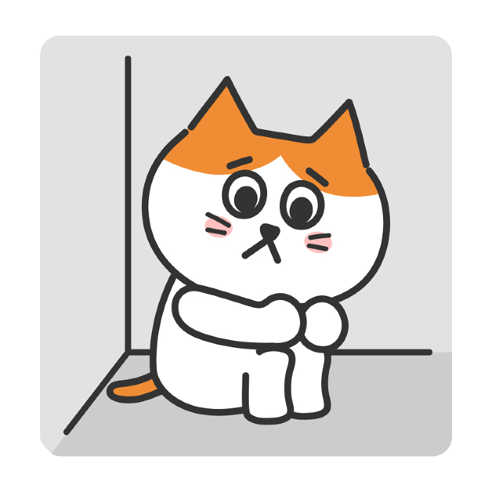 Depressed thinking brown and white cat anthropomorphic illustration
