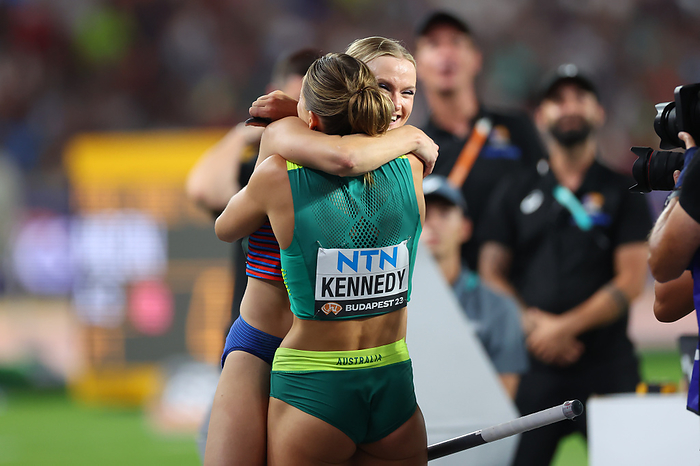 2023 World Championships in Athletics Budapest Women s Pole Vault Final First time in the history of the event, two gold medalists in one event Nina Kennedy  AUS , Katie Moon  USA ,  AUGUST 23, 2023   Athletics :  World Athletics Championships Budapest 2023 Women s Pole Vault Final at National Athletics Centre, Budapest, Hungary.  Photo by Yohei Osada AFLO SPORT 