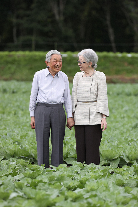 The Emperor and Empress strolling through the vegetable fields of the Ohinata Settlement The emperor and his wife stroll through a vegetable field in the Ohinata Settlement, Karuizawa, Nagano, Japan, Aug. 23, 2023, 10:28 a.m.  Representative photo 