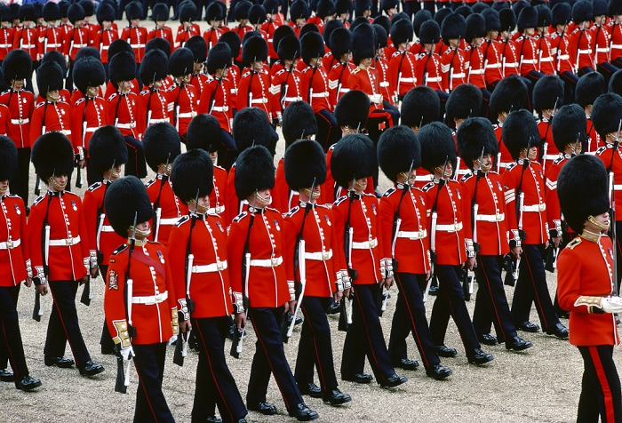 United Kingdom Soldiers parading during Trooping the Colour, London, England, United Kingdom
