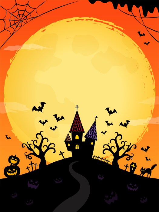 Halloween Frame Background_Large Full Moon_Orange_Vertical (3:4)