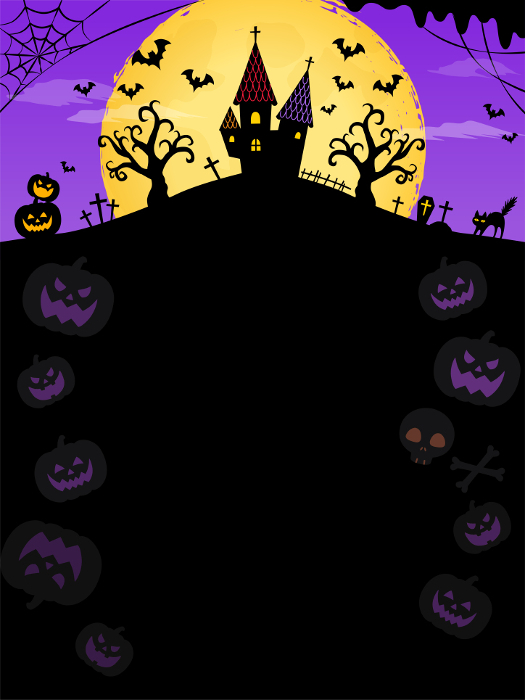 Halloween Frame Background_Full Moon and Pavilion_Silhouette_Purple_Vertical (3:4)