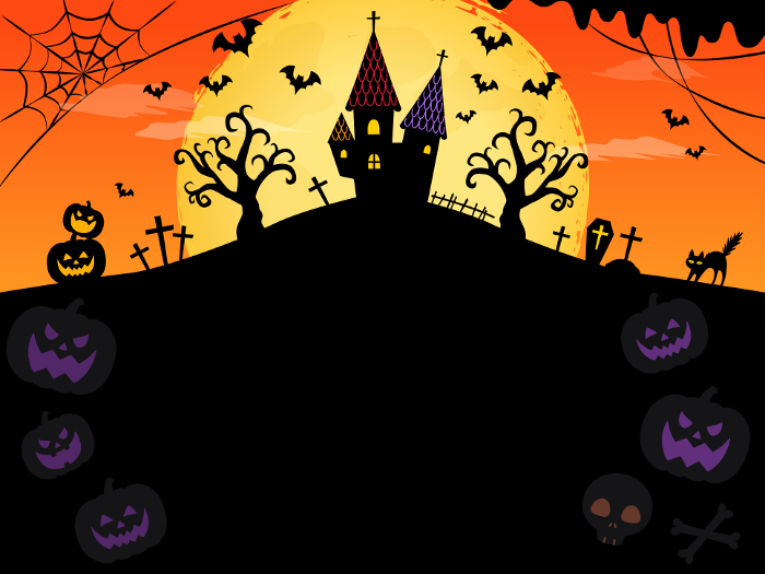 Halloween Frame Background_Full Moon and Pavilion_Silhouette_Orange