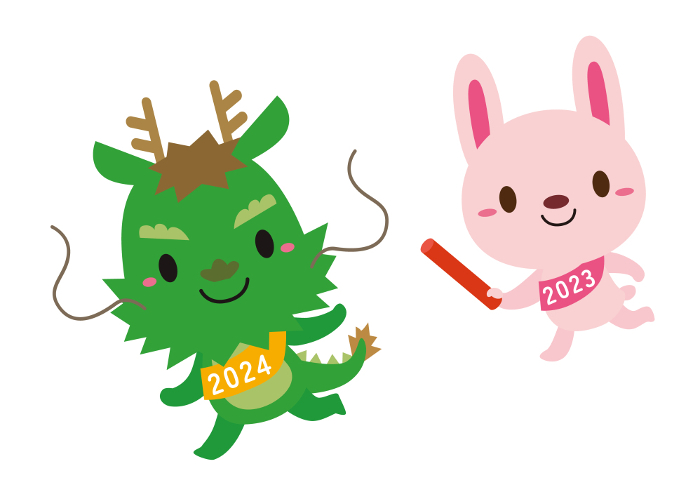 Year of the Dragon/Year of the Rabbit Zodiac Character Illustration / Baton Touch 01 / No line