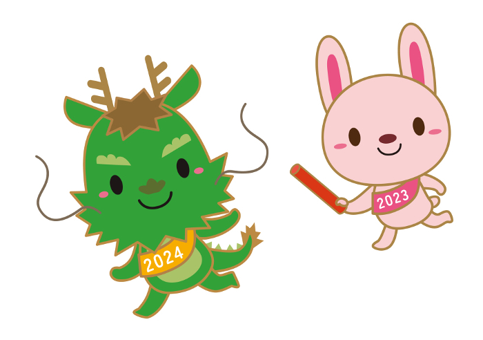 Year of the Dragon/Year of the Rabbit Zodiac Character Illustration / Baton Touch 02 w/Lines