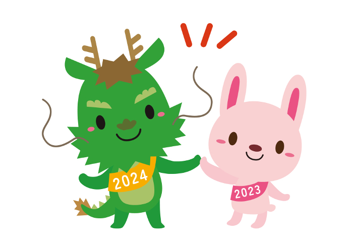 Year of the Dragon/Year of the Rabbit Zodiac Character Illustration/High-five 01, no line