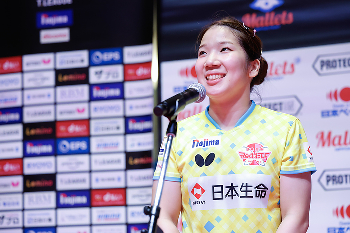 2023 24 T League Sakura Mori  Red Elf ,. August  25, 2023   Table Tennis :. 2023 2024 Nojima T.LEAGUE between Nippon Paint Mallets   Nippon Life Red Elf Victory interview at Grand Front Osaka, Osaka, Japan.  Photo by Nippon Paint Mallets T.LEAGUE AFLO 