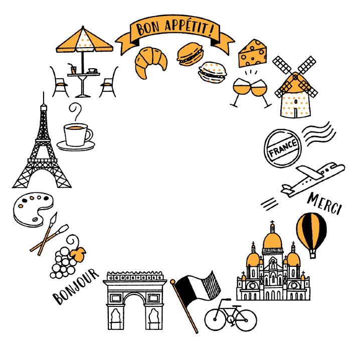 Simple and cute illustration frame about France (yellow)