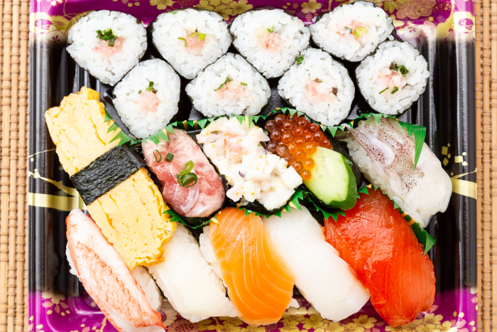 Packed sushi (overhead shot)