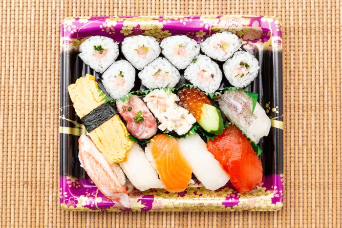 Packed sushi (overhead shot)