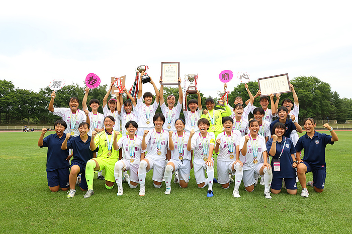 2023 All Japan Inter High School Championships Women s Football Final match Fujieda Junshin players pose with the trophy after winning the 2023 All Japan Inter High School Championships Women s Football Final match between Fujieda Junshin 3 0 Seiwa Gakuin at Obihiro Forest Athletic Field in Hokkaido, Japan, July 30, 2023.  Photo by JFA AFLO 