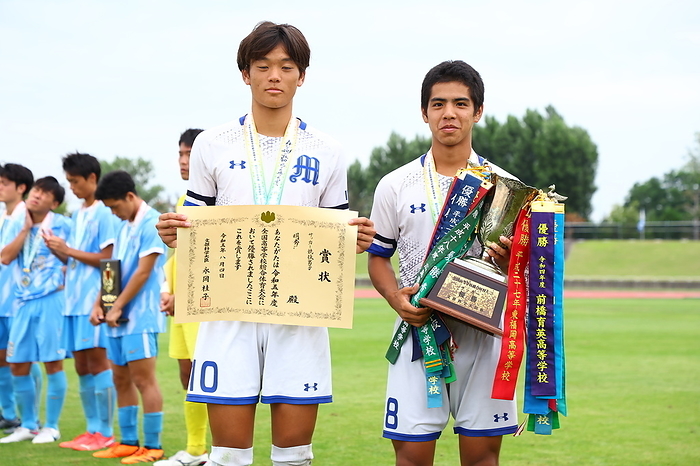 2023 All Japan Inter High School Championships Men s Football Final match Meishu Hitachi players pose with the trophy after winning the 2023 All Japan Inter High School Championships Men s Football Final match between Toko Gakuen 2 6 7 2 Meishu Gakuen Hitachi at Hanasaki Sports Park in Hokkaido, Japan, August 4, 2023.  Photo by JFA AFLO 