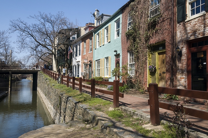 United States of America Old houses along the C O Canal, Georgetown, Washington, D.C., United States of America, North America