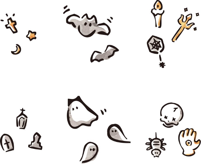 Icon Mini Ascribe Hand drawing Watercolor Halloween Cute Loose Simple Illustration Set