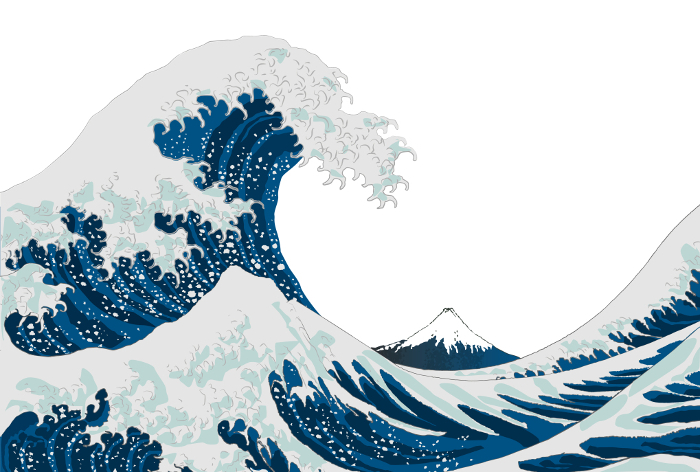 Vector illustration template without background of ukiyoe style large wave by Hokusai Katsushika and Mt.