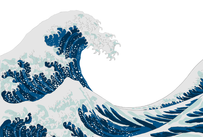 Vector illustration template without background of large waves in Hokusai style Japanese retro background material single white background