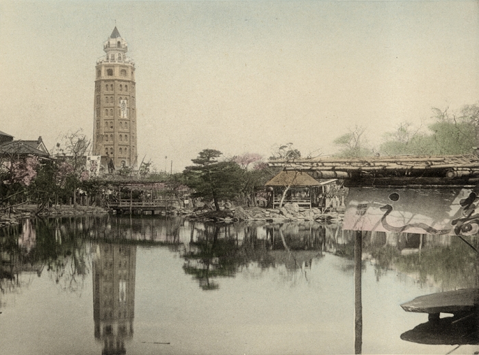 Asakusa  1890s  Asakusa Park at Tokyo. The symbol of the district, actually the symbol of all of Tokyo, was Ryounkaku, Japan s very first skyscraper, better known as Junikai, or Twelve Stories.  This image was published in 1895  Meiji 28  by Kazumasa Ogawa in Scenes of the Eastern Capital of Japan. Meiji 1890s