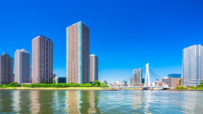 High-rise apartments along the Sumida River, Tokyo