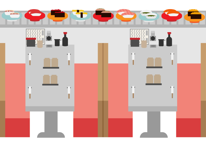 Clip art of conveyor-belt sushi lane and table seats