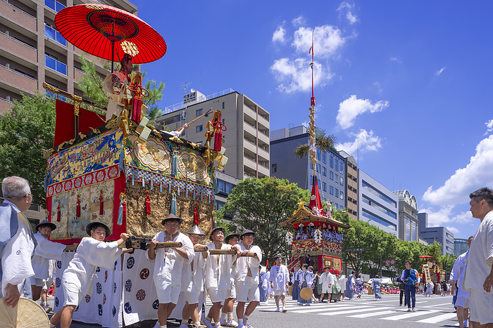 Gion Festival Yamaboko Junko  float procession  Kyoto City Mt. Yamabushi Mae matsuri  Mae festival  Registered as Intangible Cultural Heritage by UNESCO 