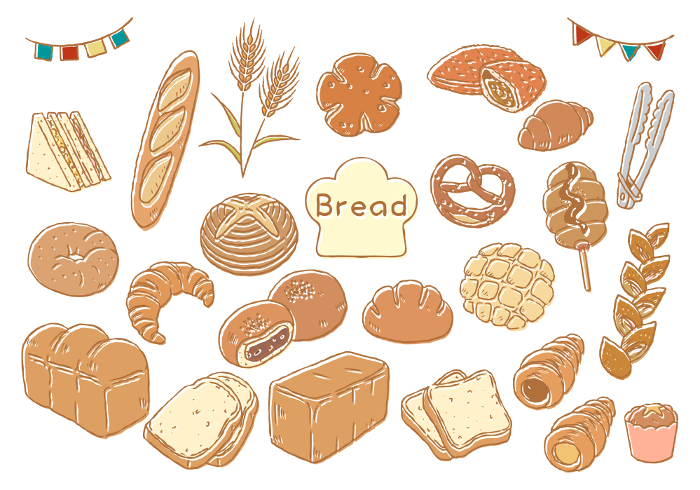 Hand drawn bread bakery bread illustration set
