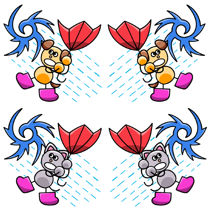 Clip art set of dog and cat walking in typhoon Dog cat