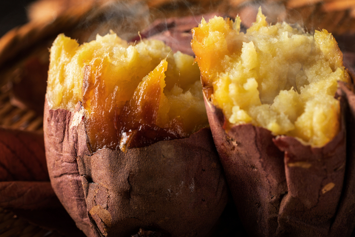 Hot, dusty stone-baked sweet potatoes