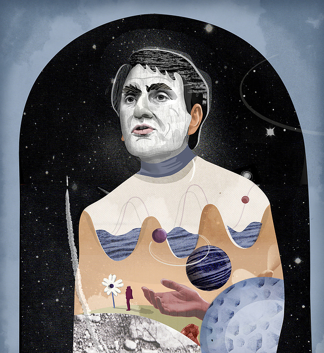 Carl Sagan, conceptual illustration Illustrated portrait of the US astronomer, astrochemist and science communicator Carl Sagan  1934 1996 ., by SAM FALCONER, DEBUT ART   SCIENCE PHOTO LIBRARY