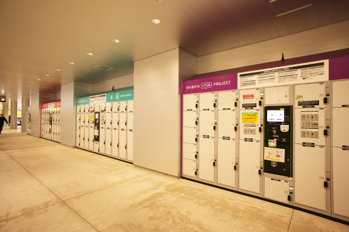 Coin lockers in the basement of Shibuya Station