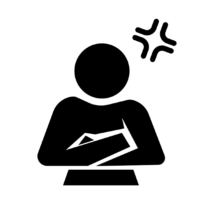 Silhouette icon of an angry person with arms crossed. Vector.