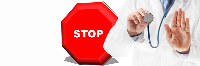 Stop sign and doctor hand doing prohibition sign. Doctor warning about diseases. Health care. Stop Sign and Doctor Hand Doing Prohibition Sign. Doctor Warning About Diseases. Health Care., by Zoonar DAVID HERRAEZ
