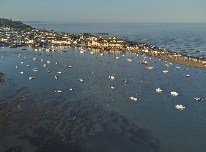 An aerial view of the town and harbour of Teignmouth, sitting in the mouth of the River Teign, on the south coast of Devon, Great Britain. An aerial view of the town and harbour of Teignmouth, sitting in the mouth of the River Teign, south coast of Devon, England, United Kingdom, Europe, by Nigel Hicks