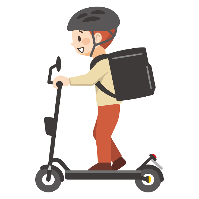 Clip art of deliveryman riding electric kickboard