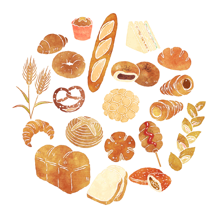 Title Bread Illustration Hand-painted watercolor style