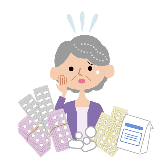 Senior woman with a lot of medications