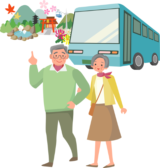 Senior couple traveling by bus