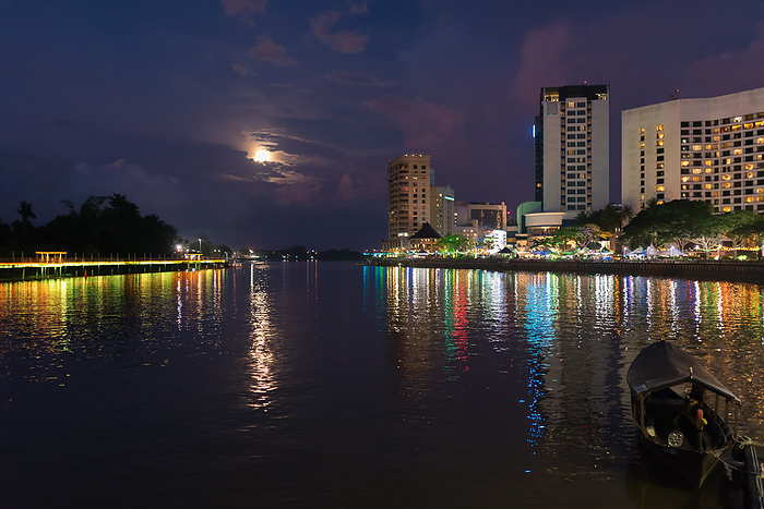 The Sarawak river in Kuching on Borneo at night The Sarawak River in Kuching on Borneo at Night, by Zoonar Stefan Laws