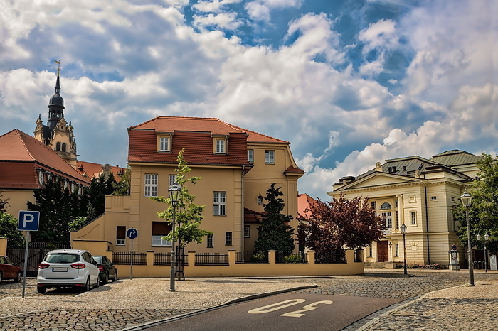 bernburg, germany   20.06.2019   old town with theater and town hall tower Bernburg, Germany   June 20, 2019   Old Town with Theater and Town Hall Tower, by Zoonar ArTo