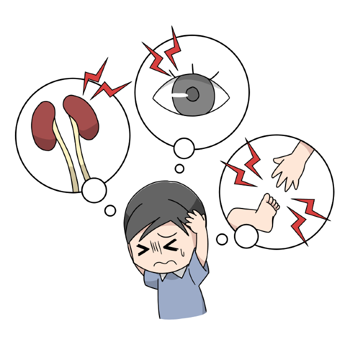 Clip art of man frightened of diabetes complications