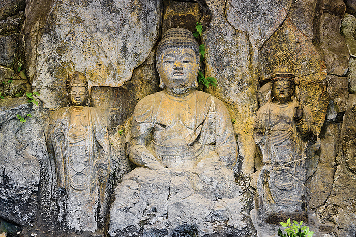 Usuki Stone Buddha, Amida Triad, Oita Pref.