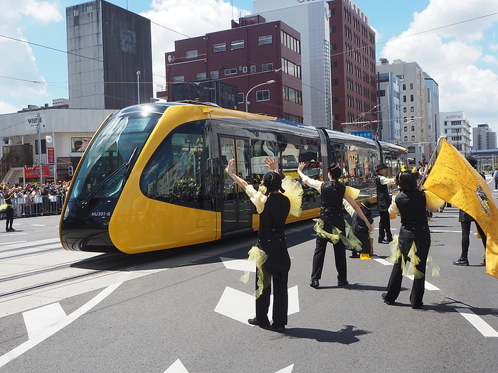 Haga Utsunomiya LRT begins operations On August 26, the Haga Utsunomiya LRT in Utsunomiya City and Haga Town, Tochigi Prefecture, which has attracted much attention since its planning as the first LRT  next generation tramway  in Japan to be built entirely on a new line, opened. Photo: Commemorative parade on the opening day of the Haga Utsunomiya LRT in Utsunomiya, Tochigi Prefecture on August 26, 2023.
