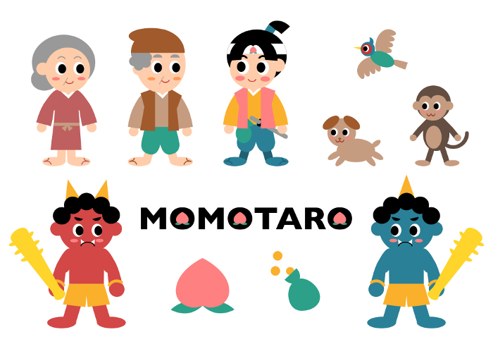 Clip art set of Momotaro characters