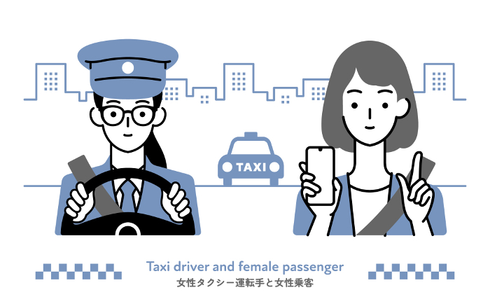 Female cab driver and female passenger