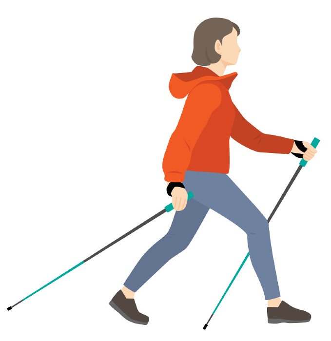 Nordic walking, woman walking with poles