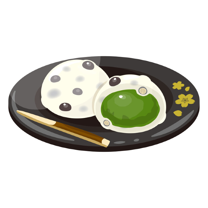 Mame Daifuku with green tea bean paste, black plate, cross section