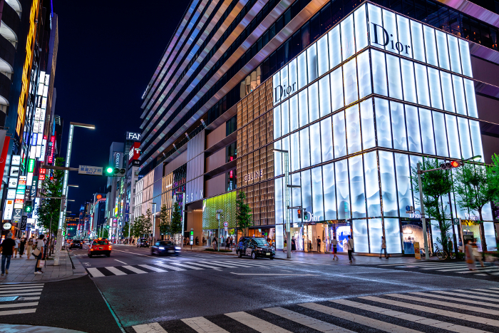 Ginza 6-chome intersection at night, Tokyo