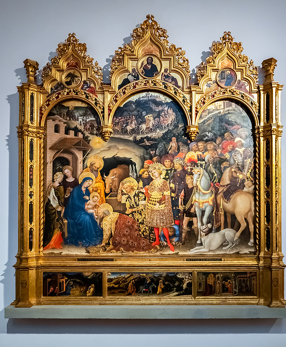 FLORENCE, TUSCANY ITALY   OCTOBER 19 : Adoration of the Magi by Gentile da Fabriano in the Uffizi gallery in Florence on October 19, 2019 Florence, Tuscany Italy   October 19: Adoration of the Magi by Gentile da Fabriano in the Uffizi Gallery in Florence on October 19, 2019, by Zoonar Phil Bird